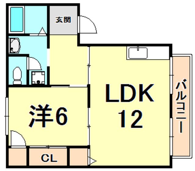 シャレオ上大市(1LDK/2階)の間取り写真