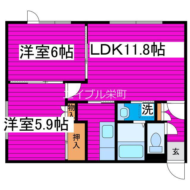 ベル東麻生(2LDK/2階)の間取り写真