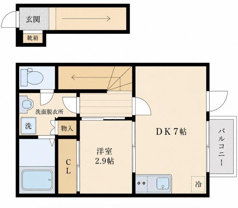 RACHELII(1DK/2階)の間取り写真