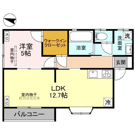 NEW LEAVES(1LDK/1階)の間取り写真