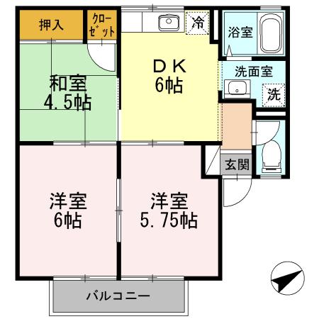 サンパティーク松本 A棟(2LDK/2階)の間取り写真