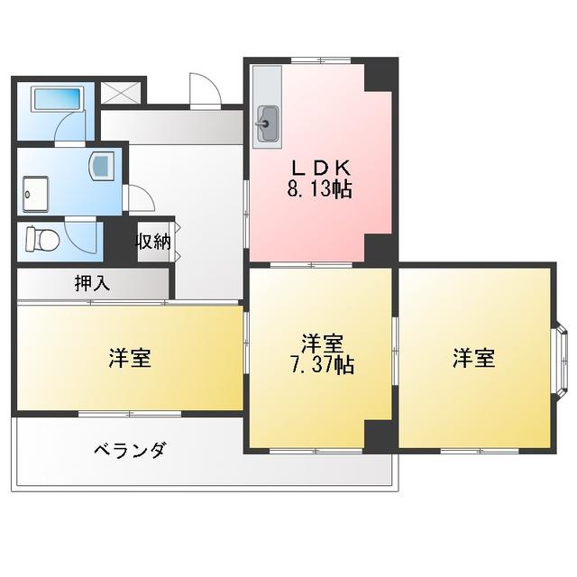門前ビル(3LDK/9階)の間取り写真