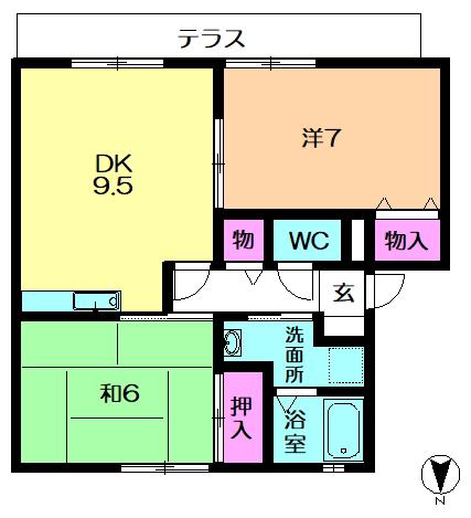 シャンピア平城(2DK/1階)の間取り写真