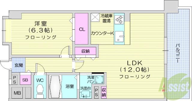 シエナ仙台Ⅲ(1LDK/4階)の間取り写真