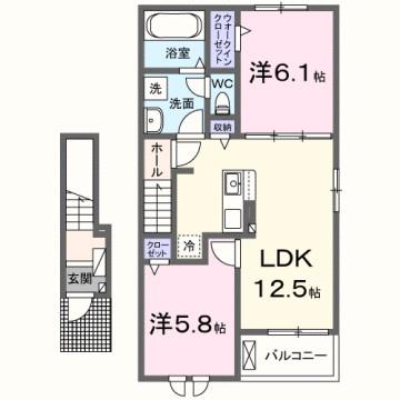 グランドールI(2LDK/2階)の間取り写真