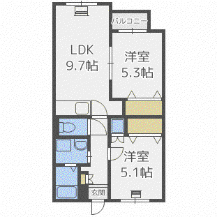 NEST円山(2LDK/2階)の間取り写真