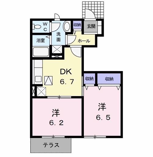 ハイム高岡 III(2DK/1階)の間取り写真