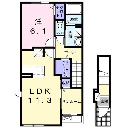 ウエストERLYGARDENI(1LDK/2階)の間取り写真