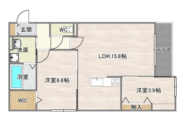 ルシェーナ西田辺(2LDK/2階)の間取り写真