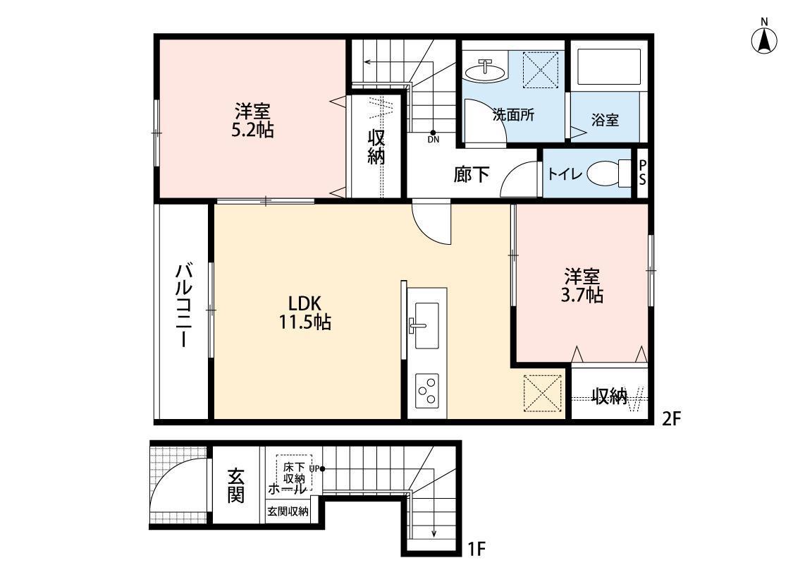 リーブルファイン鷲宮駅II(2LDK/2階)の間取り写真