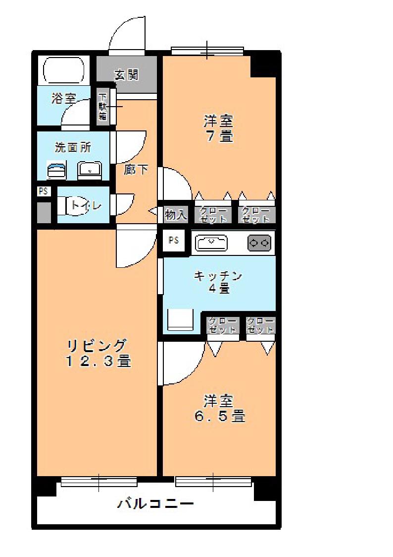 コーポ聖光園(2LDK/3階)の間取り写真