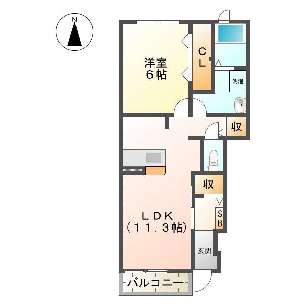 ルピナス C棟(1LDK/1階)の間取り写真