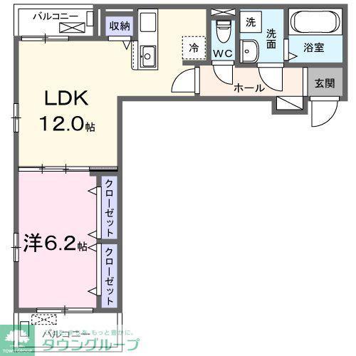 カーサ ビアンカ デュエ(1LDK/2階)の間取り写真