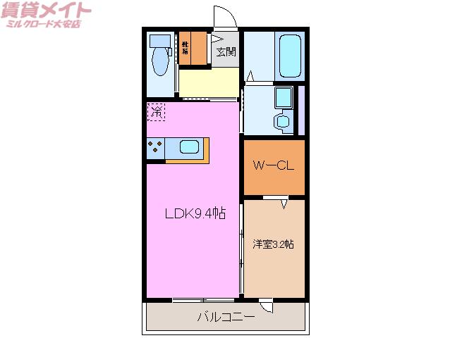 セレッソ B棟(1LDK/2階)の間取り写真