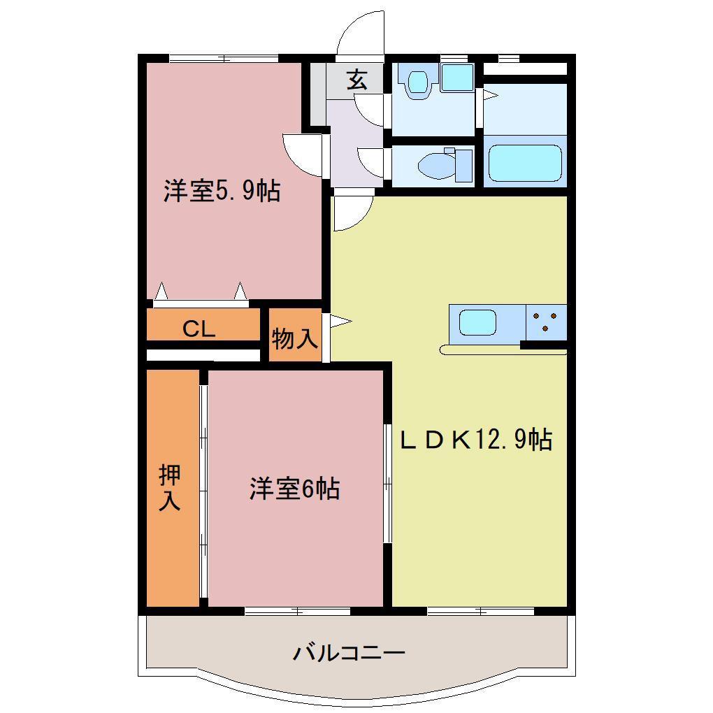 シェ・モア中央町(2LDK/3階)の間取り写真