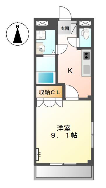 ソレイユII番館(1K/2階)の間取り写真