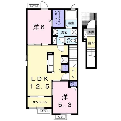 コンフォートハイツほのぼの(2LDK/2階)の間取り写真