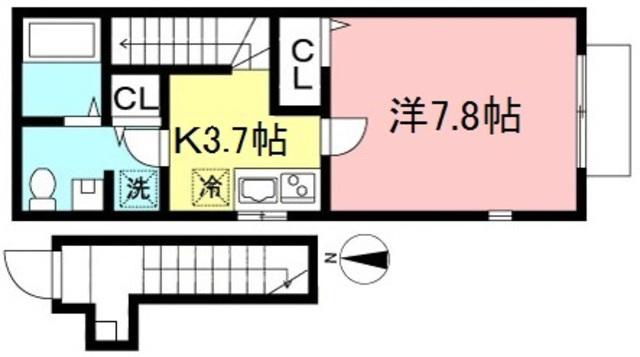 パークハウス烏山C(1K/2階)の間取り写真