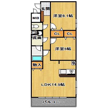 パーチェ宮原(2LDK/2階)の間取り写真