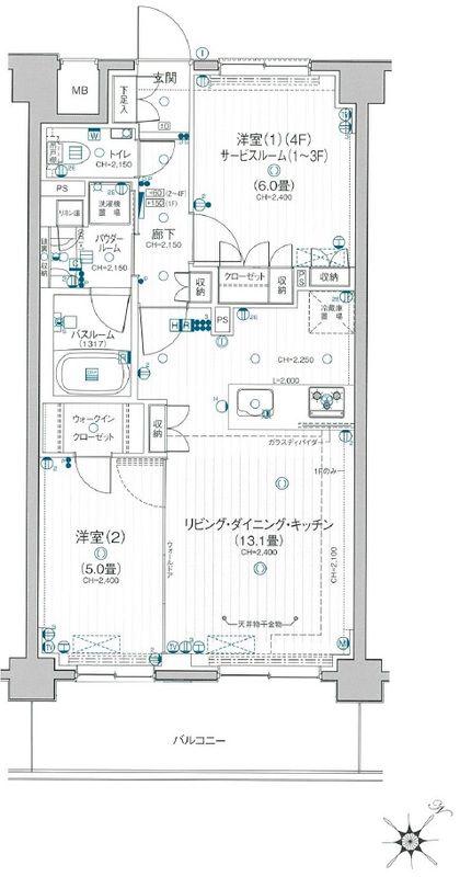パレステージ相模大野テラス(2LDK/4階)の間取り写真