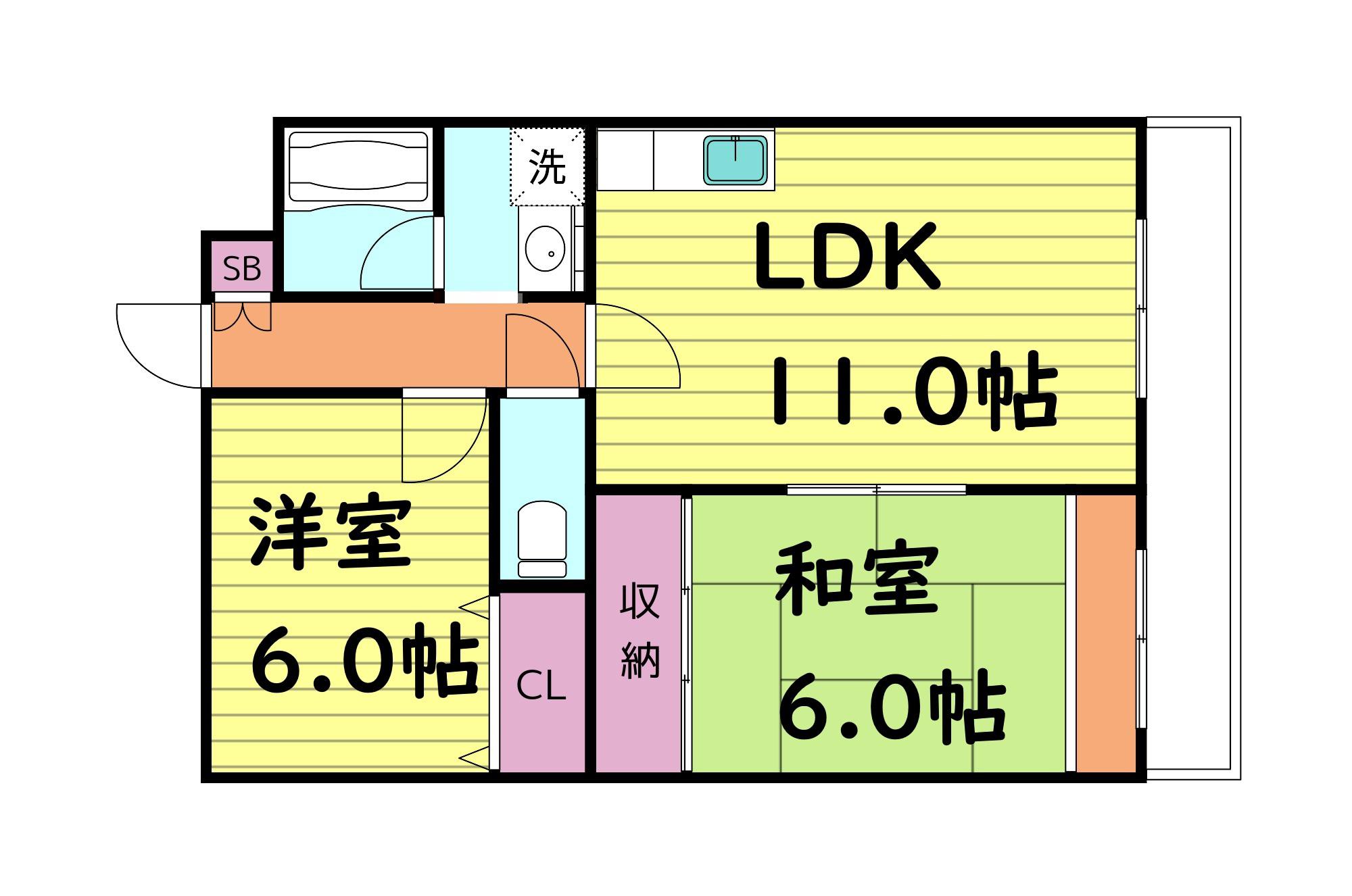 アモール永田(2DK/4階)の間取り写真