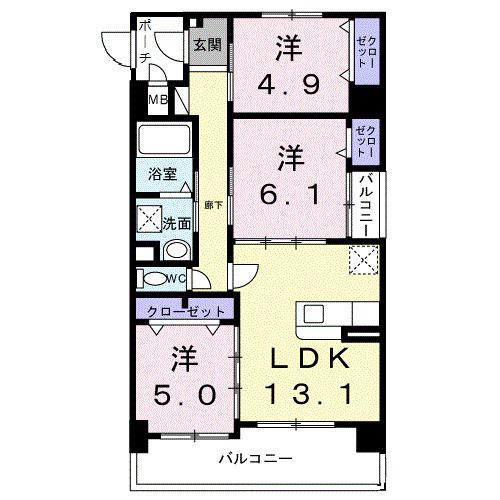 セレノ・カーサ 塩屋(3LDK/3階)の間取り写真
