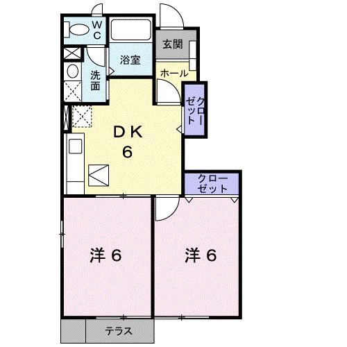 ウィステリアB(2DK/1階)の間取り写真