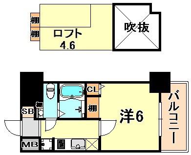 エステムコート神戸・県庁前Ⅳグランディオ(1K/5階)の間取り写真