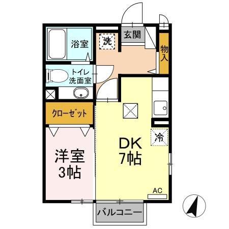 フィーノA(1DK/1階)の間取り写真