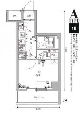 スカイコート池上壱番館(1K/4階)の間取り写真