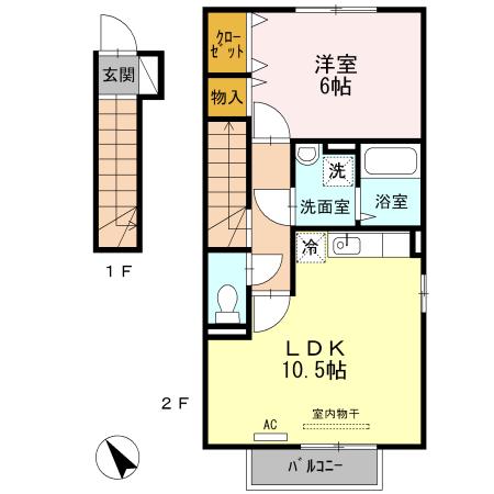 オーパス(1LDK/2階)の間取り写真
