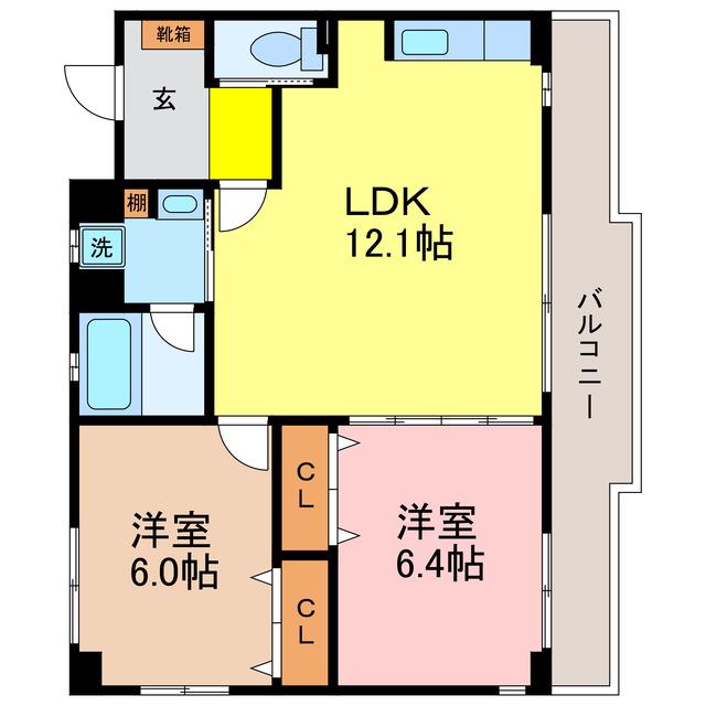 ガーデンシティ柳ヶ崎(2LDK/2階)の間取り写真
