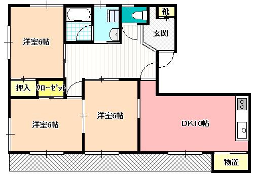 飯田広告マンション6(3DK/3階)の間取り写真