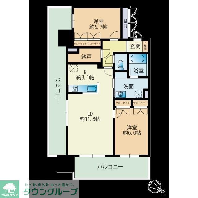 RJRプレシア天神サウス(2LDK/13階)の間取り写真