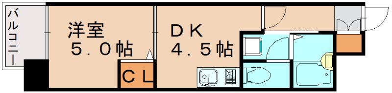 レジディア博多(1DK/9階)の間取り写真