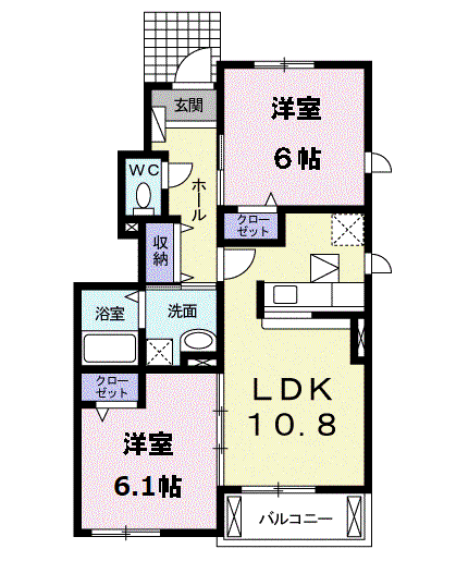 バロン・四辻(2LDK/1階)の間取り写真