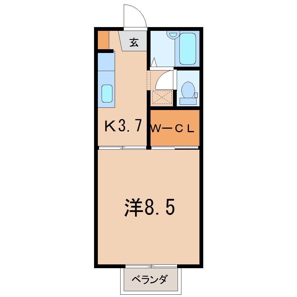 ロワールA(1K/2階)の間取り写真