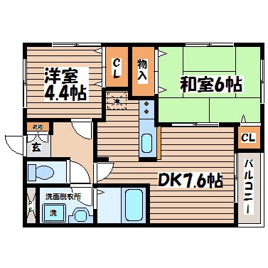 シャトゥKTIII(2DK/1階)の間取り写真