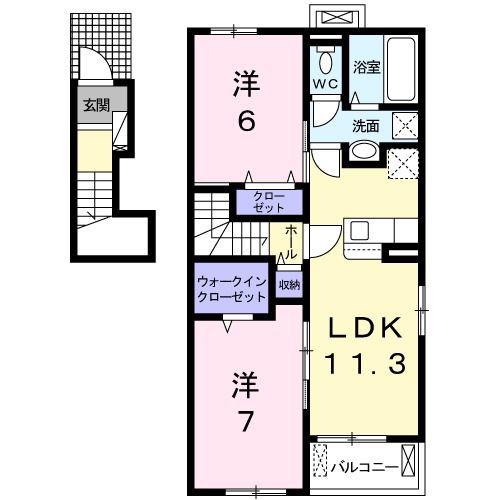 ソウ ブイソン VII(2LDK/2階)の間取り写真