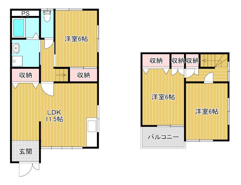 高崎市下豊岡町メゾネット(3LDK/1階)の間取り写真