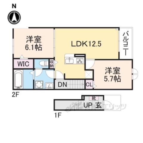 エヴァ グリーン ヴィラ 2棟(2LDK/2階)の間取り写真