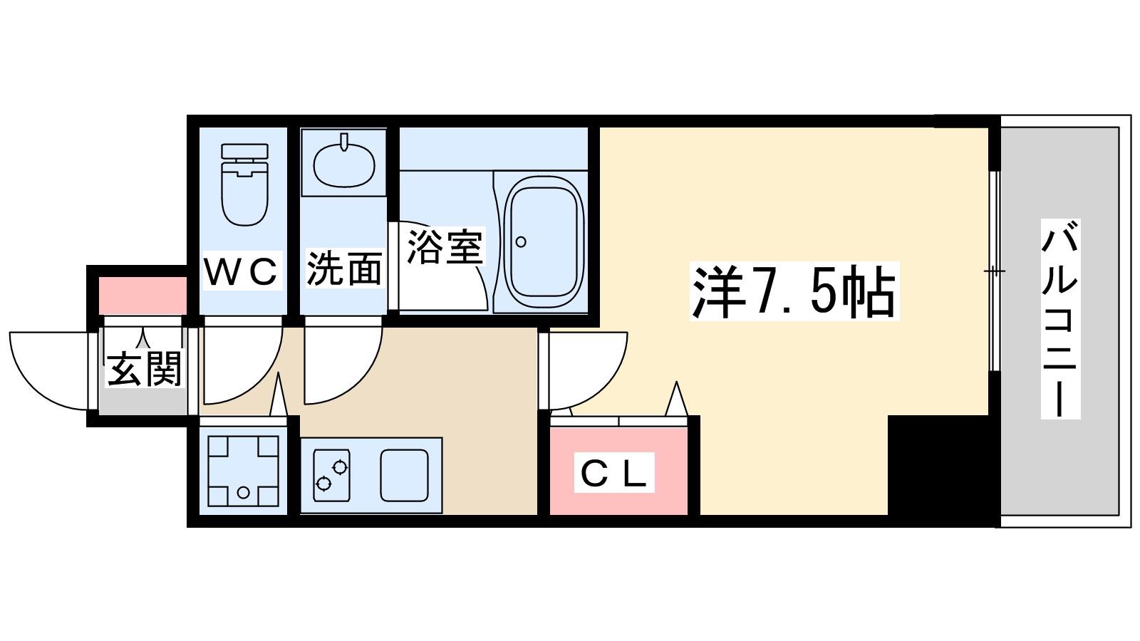 ワンルーフフラットフクシマ(1K/7階)の間取り写真