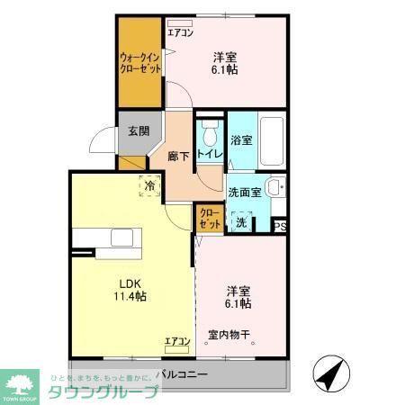 セルリアA棟(2LDK/3階)の間取り写真