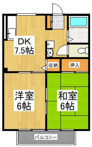 ヴィレッジII(2DK/2階)の間取り写真