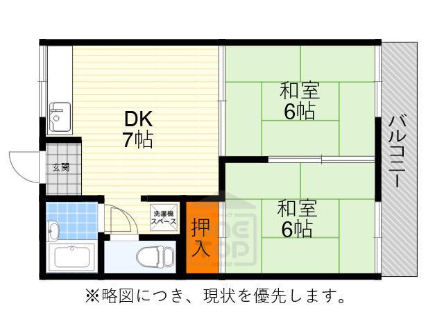 グリーンメドウⅠ(2DK/2階)の間取り写真