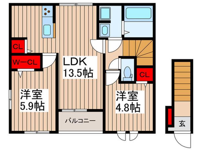 リオラ II(2LDK/2階)の間取り写真