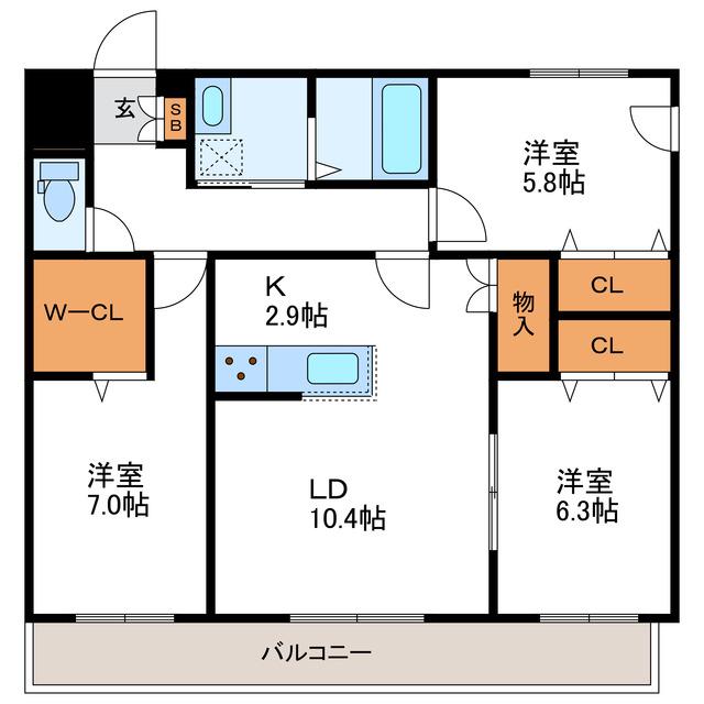 CRUISE PORT 24ST. クルーズポート24ストリート(3LDK/2階)の間取り写真