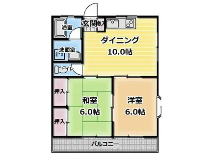 サンハウス(2DK/2階)の間取り写真