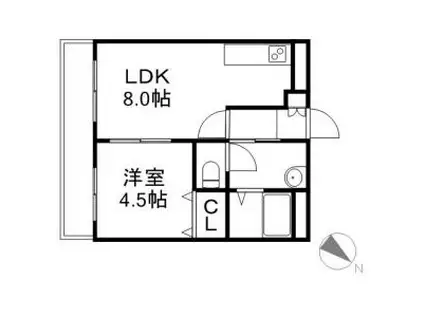 カルフール麻生(1DK/3階)の間取り写真