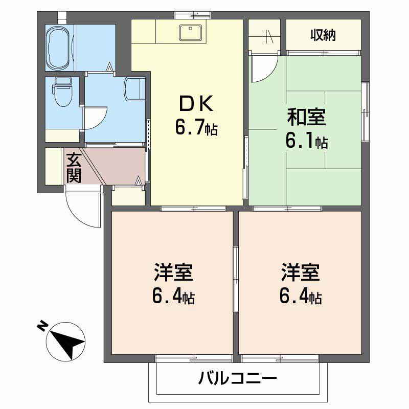 ハイムA.D.21 C棟(3DK/2階)の間取り写真